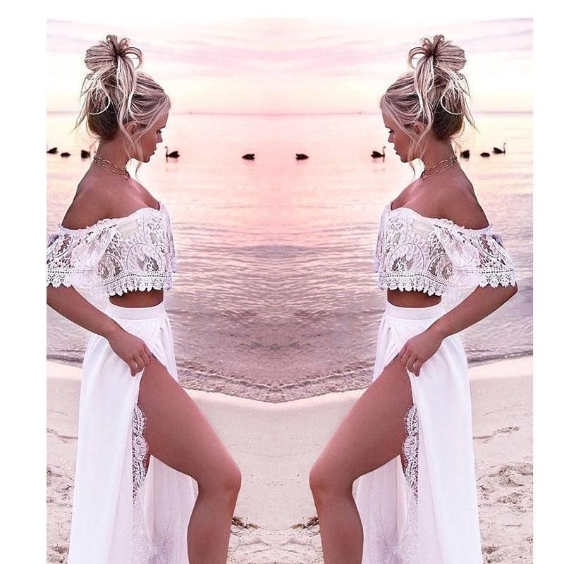 Compra Vestido De Playa De Encaje Blanco Para Las Mujeres Vestidos De Ropa  De Playa Largos De Dos Piezas Sundreses De Verano Tamaño Top Top Robe  Blanche Dantel Casual Barato | Entrega