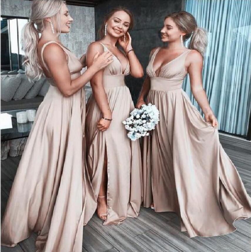 Acquista 2021 Sexy Abiti Da Damigella Donore Lungo Oro Profondo Scollo A V  Empire Split Laterale Pavimento Lunghezza Champagne Spiaggia Boho Abiti Da  Sposa Abiti Da Sposa A 97,64 € Dal Lxj1111 | It.DHgate.Com