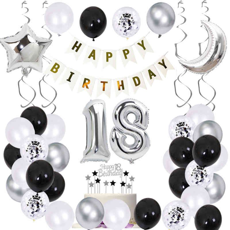 Pino desayuno Disfraces 50 unids / set 18th fiesta decoraciones plata confeti globo pastel topper cumpleaños  18 años mujer hombre