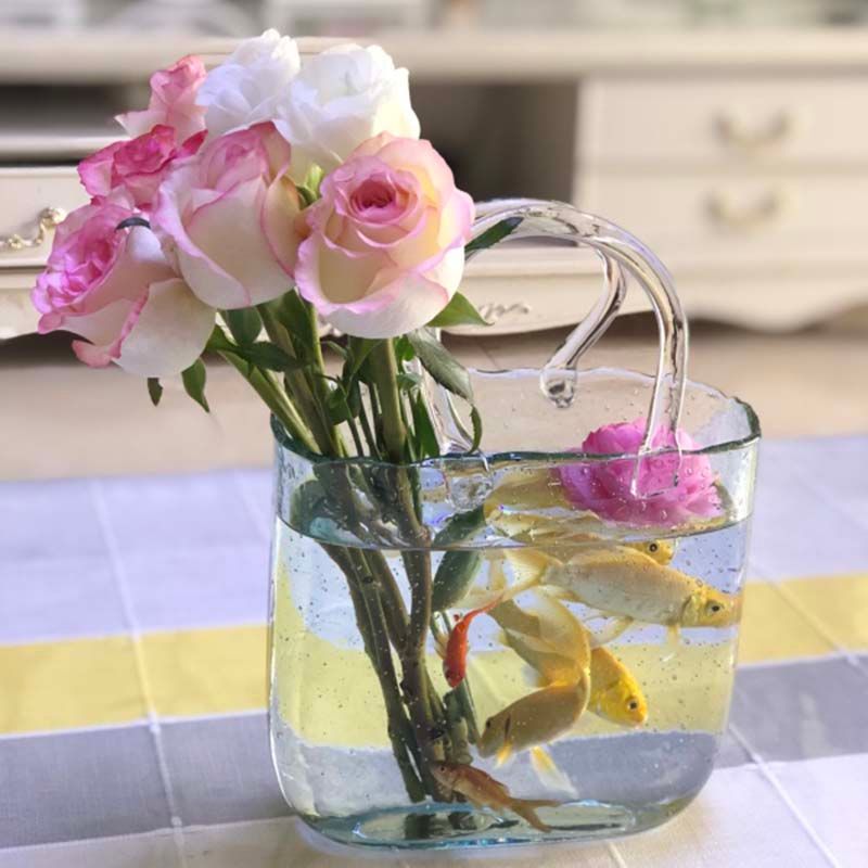 Glass Bag Vase Net Red Flower Basket Decoration Light Luxury Water Fish Tank 