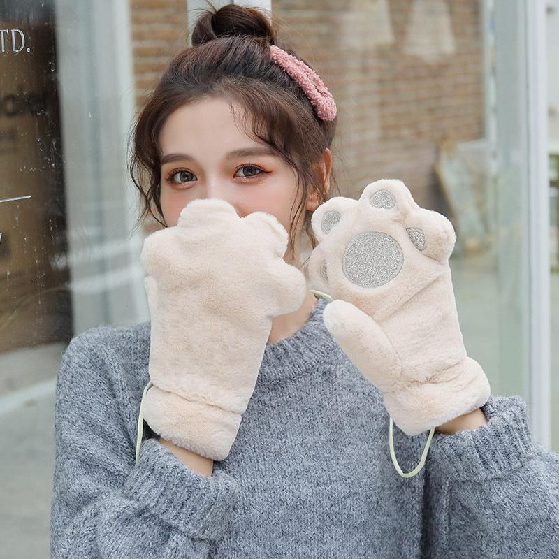 Five Fingers Gloves Thick Cute Bear Mittens Rope Soft Anime Cosplay Plush  Cartoon Velvet Warm