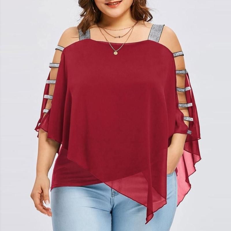 Sexy mujer blusa moda más tamaño 5 xl corte superposición asimétrica tops sin tirantes top