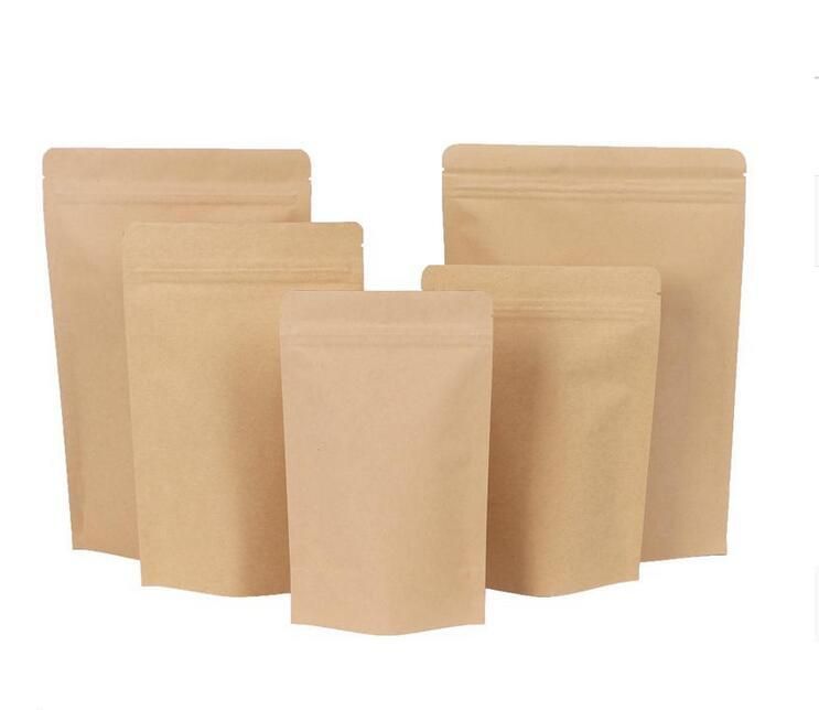 2021 Brown Kraft Paper Stand-up Sacs de stand-up chauds Sac à glissières refermables Sac d'emballage à l'intérieur de la feuille de nourriture