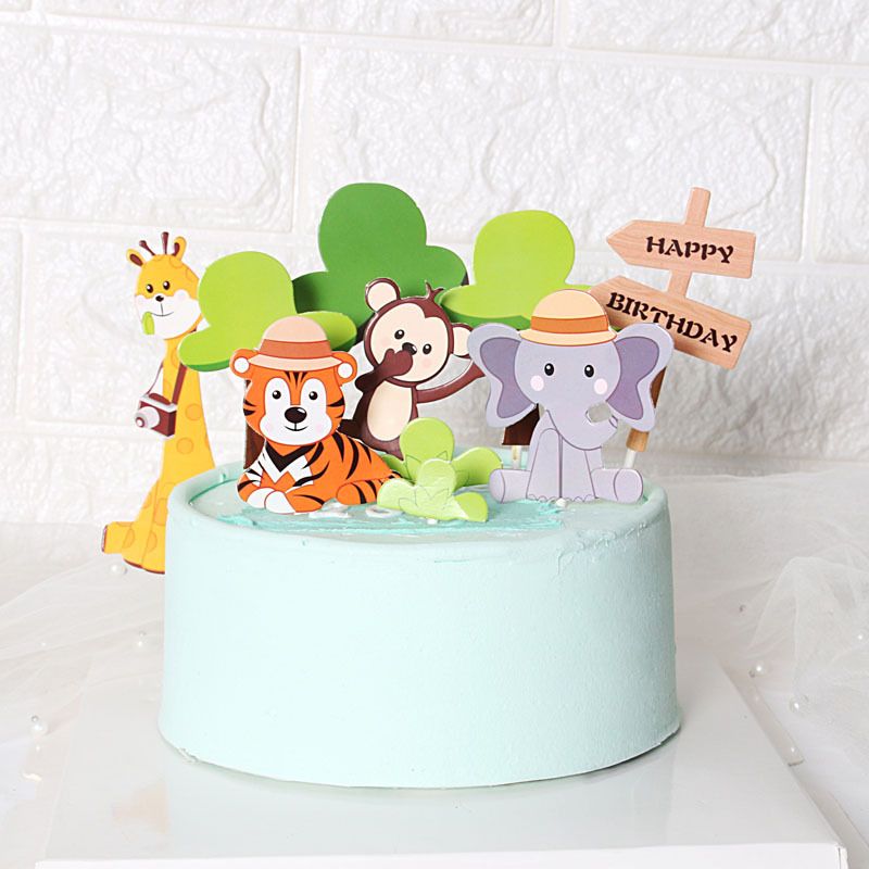 Unimall 6 piezas 3D Jungle Animal Cake Toppers Decoraciones para Pastel Fox Tiger jirafa Animal Cake Toppers para Niños Boy Girl Baby Shower Bautismo Primera Fiesta de cumpleaños Supplies 