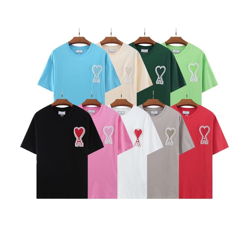 Estate Mens Multicolor T-Shirts Love Pattern Logo Ricamo maniche corte in cotone Top Tee per uomo e donna