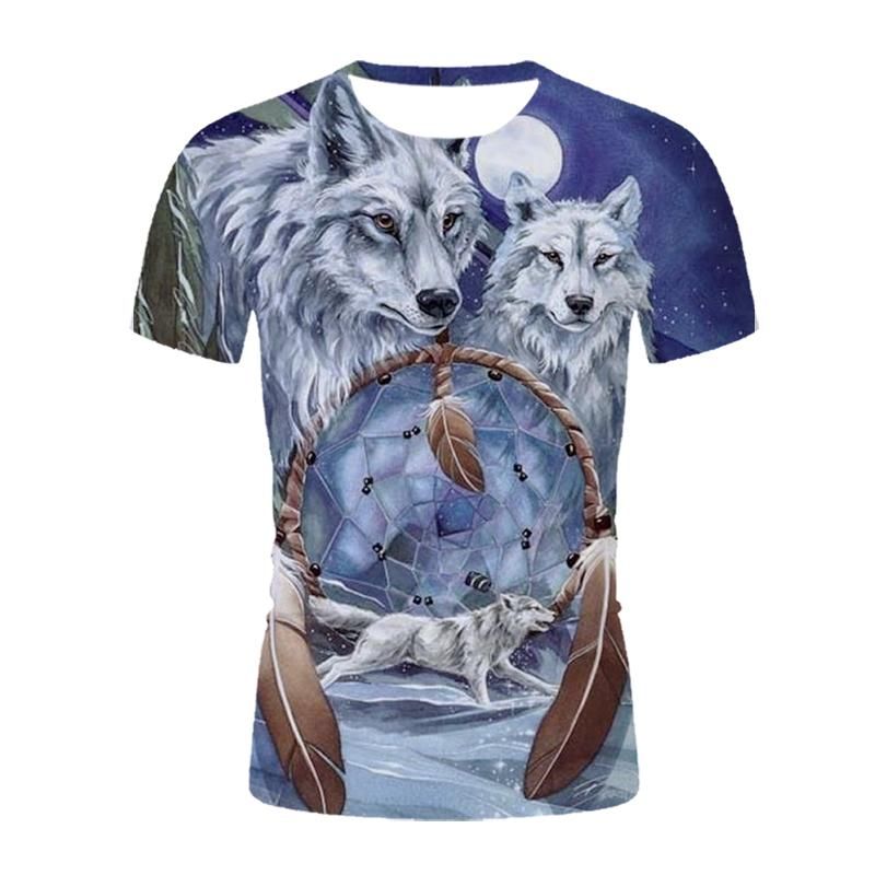 Men Wolf Print 3D T Shirts Novelty Animal Tops Tees Short Sleeve Summer O-Neck Tshirts