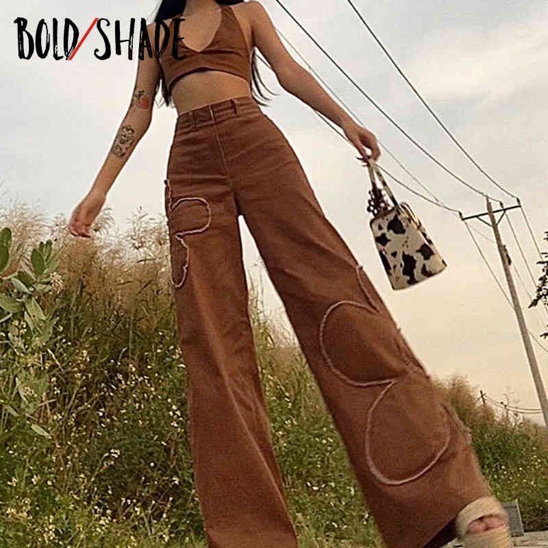 Compra Bold Shade Indie Ropa Estética Mujeres Jeans Floral High Cintura  Marrón Piernas Anchas Pantalones Denim Skater Style 90s Vintage Streetwear  Y0320 Barato | Entrega Rápida Y Calidad | Es.Dhgate