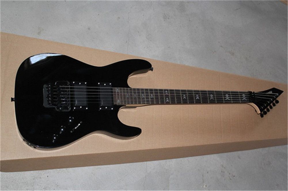 Высококачественная пользовательская версия Skull Inlay Double Shake Электрическая гитара с черными аксессуарами Закрытая пикап для