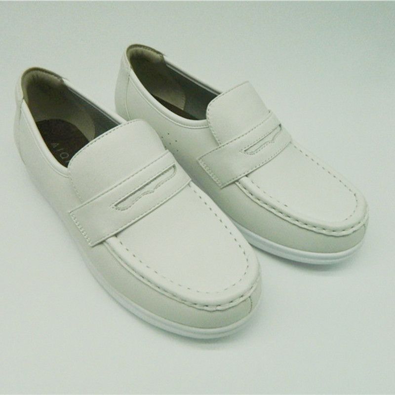 Cómodo de cuero vaca Hospital Hospital Zapato Anti deslizamiento Blanco Calzado para enfermera
