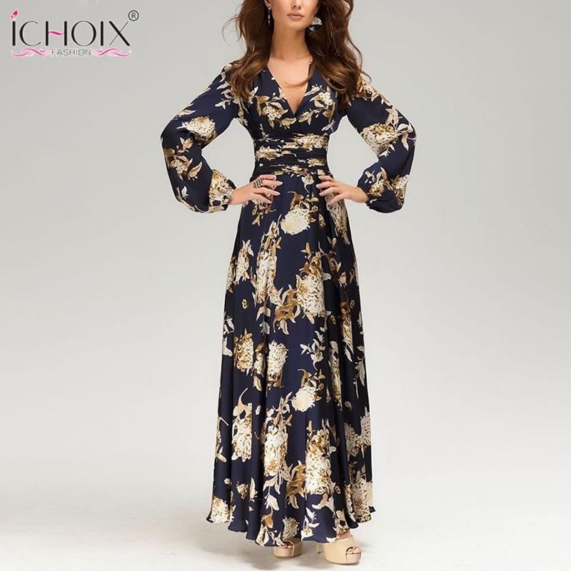 slaaf Draad rand Casual Jurken 2021 Herfst Dames Lange Jurk Winter Mouw Sexy V-hals Bloemenprint Maxi Elegante Avondfeest slaaf Draad rand Casual Jurken 2021 Herfst Dames Lange Jurk Winter Mouw Sexy V-hals Bloemenprint Maxi Elegante Avondfeest