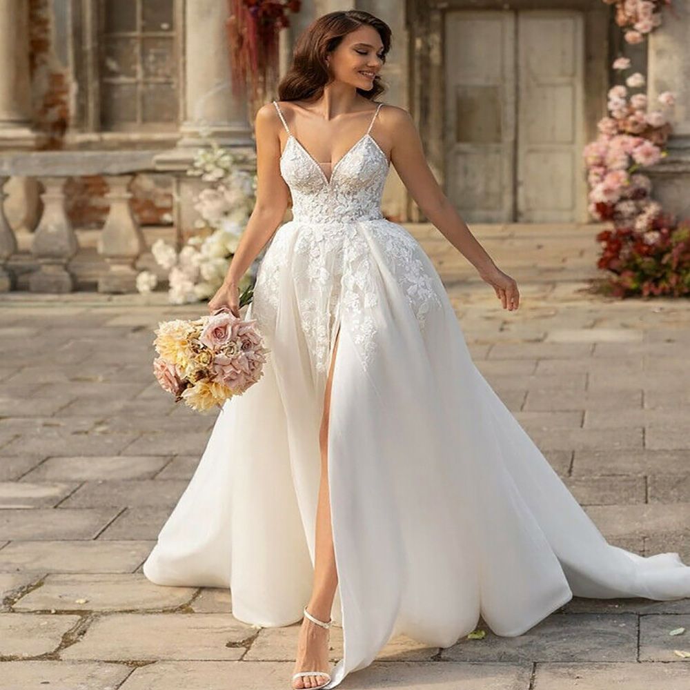 Spaghetti Straps Boho Wedding Dress 2022 Sexy V Neck Backless Beach Bridal  Dresses With Slit A Line Tulle Civil Bohemian Engagement Bride Gowns Robe  De Mariée From Bridalstore, $132.57 | DHgate.Com