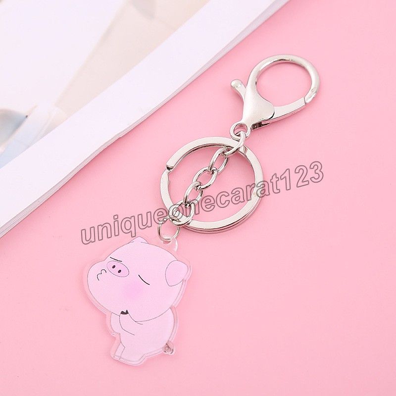 Womens Designer Keychains Cute Leather Piggy Keyrings for Women, Red