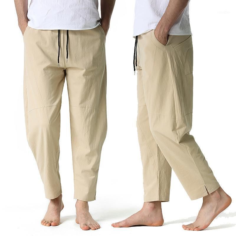 Pantalones De Hombre Algodón-lino Cintura Elástica Ligera Su Pantalones De Hombre Algodón-lino Cintura Elástica Ligera Su
