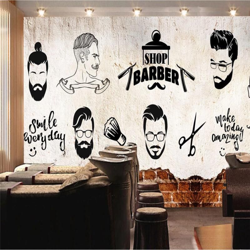 Wallpapers Retro Trend Man Hair Style Theme Cement Brick Wall Background  Mural Wallpaper Salon Barber Shop