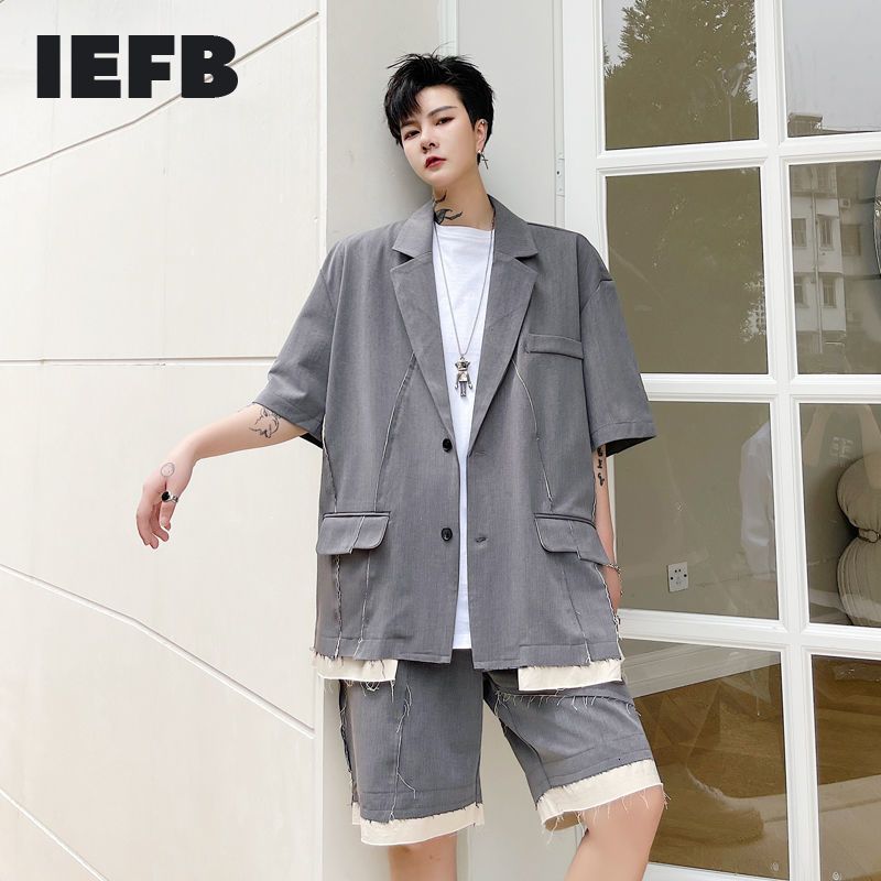 IEFB Man Jacket Elegante Split Line Retalhamento Manga Curta Terno Casaco Homens Coreano Terno Masculino Blazer Outfit 210524 De | DHgate