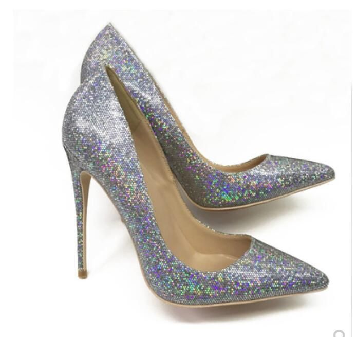 Groothandel Stijlvolle En Goedkope Geslacht Louboutin Christian Silver  Glitter Sequin Big Size 45 8 Cm 10 Cm 12 Cm Rode Bodem Dames Hoge Hakken  Pumps Sexy Stiletto Hak Puntschoen Pein Pech DNV |DHgate
