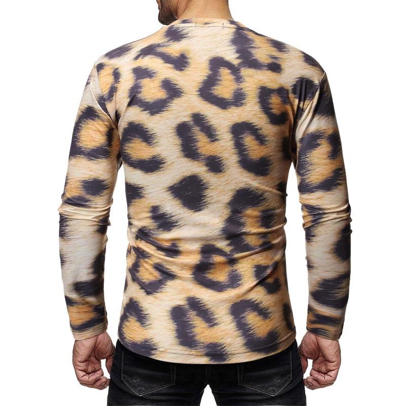 Men's T-Shirts Men T Shirt Fitness Elastic Slim Long Sleeve Top O-neck  Fashion Leopard Print Graphic Oversized Party Nightclub T-shirt