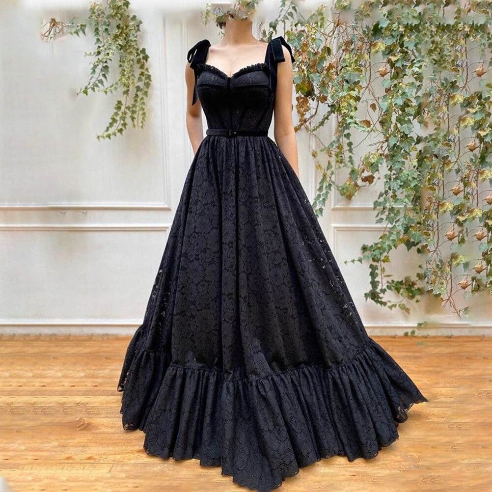 Vintage Lace A-Line Vestidos de noche Straps Bow Corset Back Party Beats Duración del piso Vintage Lace A-Line Vestidos de noche Straps Bow Corset Back Party Beats Duración del piso