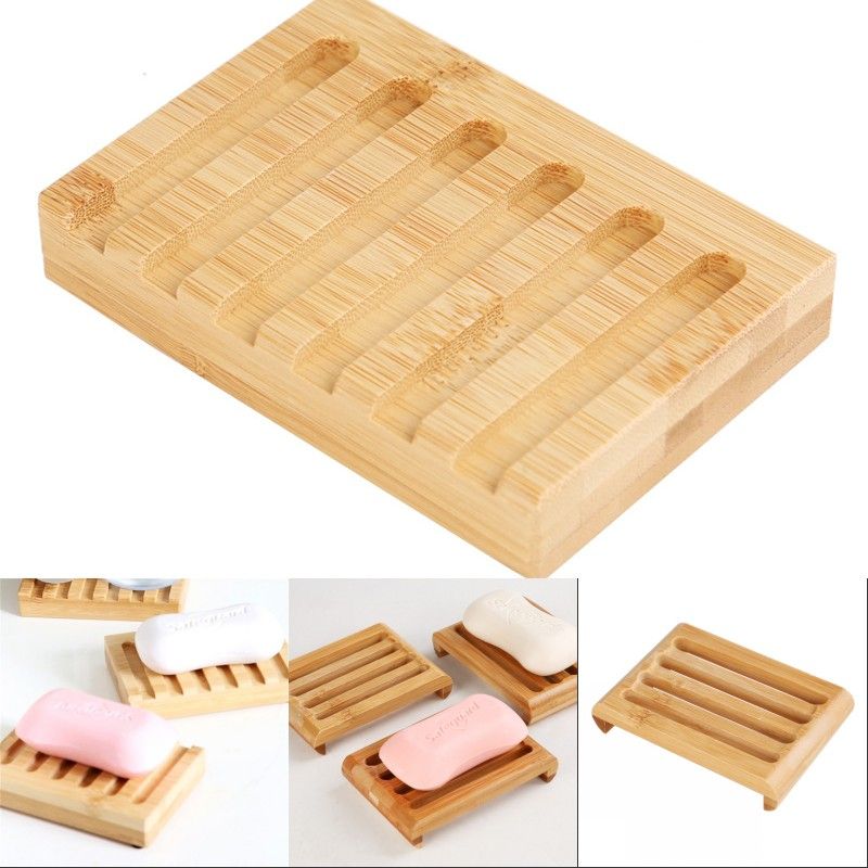 NEW Natural Bamboo Soap Dish Tray Holder Storage Rack Container Home Bathroom