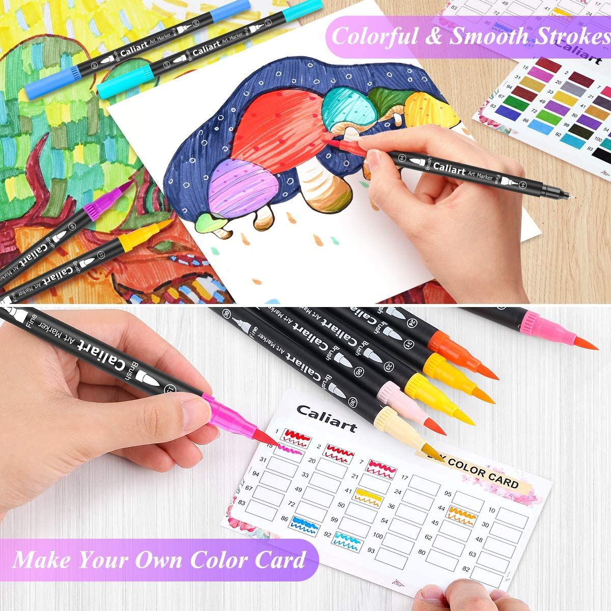 Soucolor Art Brush Markers Pens for Adult Coloring Books, 34 Colors  Numbered Dual Tip (Brush and Fine Point) Art Marker Pen for Kids Note taking  Planner Hand Lettering Calligraphy Drawing Journaling