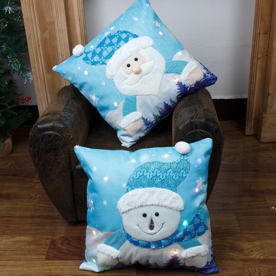 US Stock LED Glödande julkudde Väska för Santa Claus Snowman PillowCase Cover Xmas Dekoration Sofa Bilförsörjning 45 * 45cm