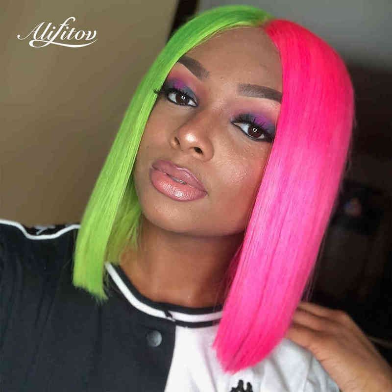 Alifitov Orange 13x4 Lace Front Half Pink Purple Bob Hu S Brazilian Remy Short Wig With Baby Hair From Remotecontrolaa 103 54 Dhgate Israel