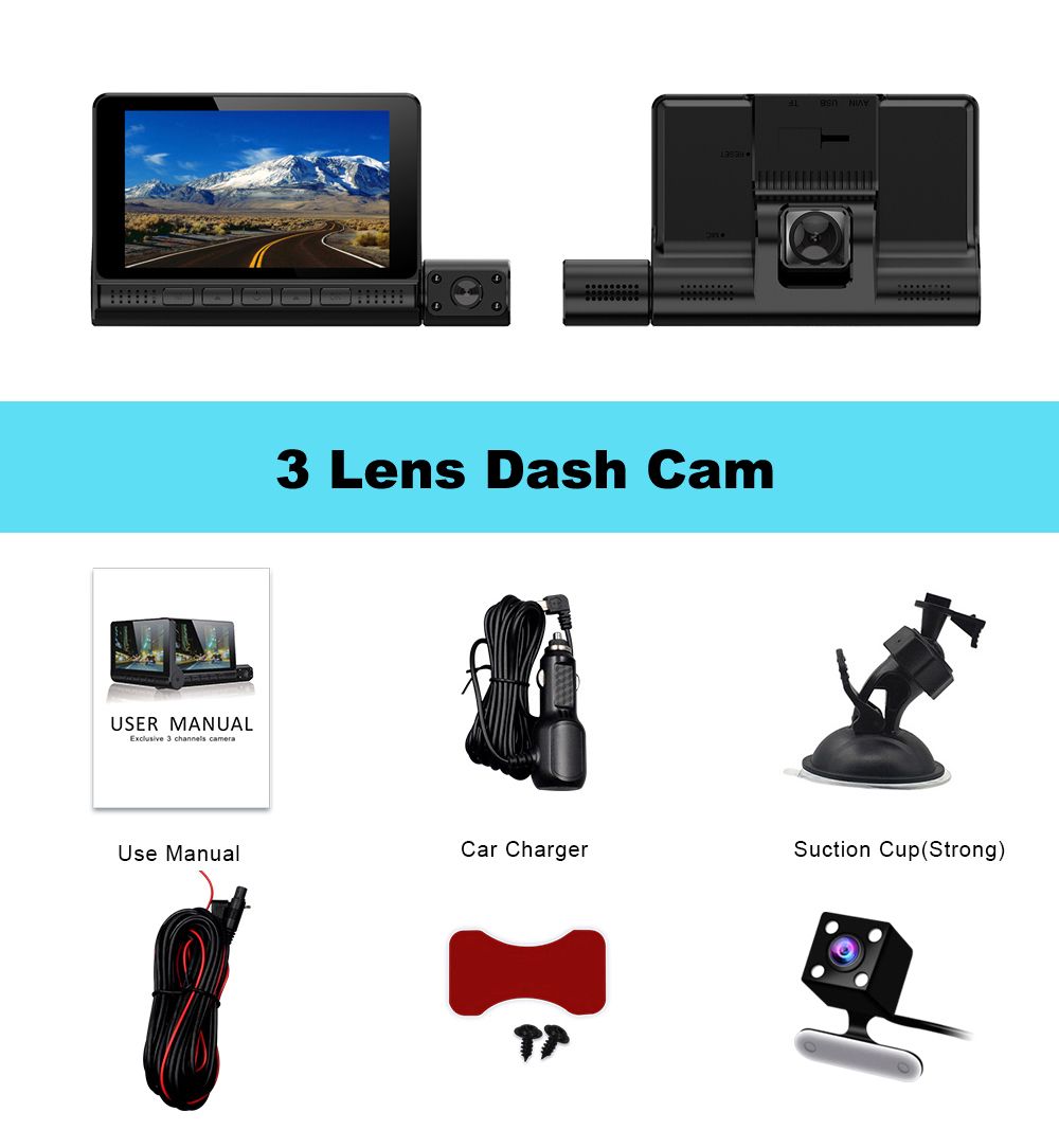 Three Lens Dash Cam-None