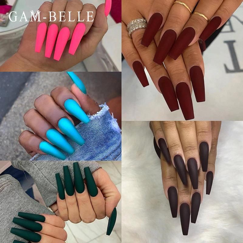 Gam Belle Professional Matte Red Fake Nails French Long Ballerina Coffin Artificial Press On Nail Tips Extension Manicure Tools False From Sophine07 30 2 Dhgate Com