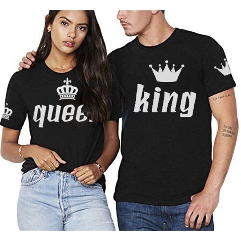 Camisetas Para Hombres Sweety King Pareja A Juego Camisas De Corta De La Letra De La Carta De La Camisa De Algodón De La Letra Reina Son Hombres Rey