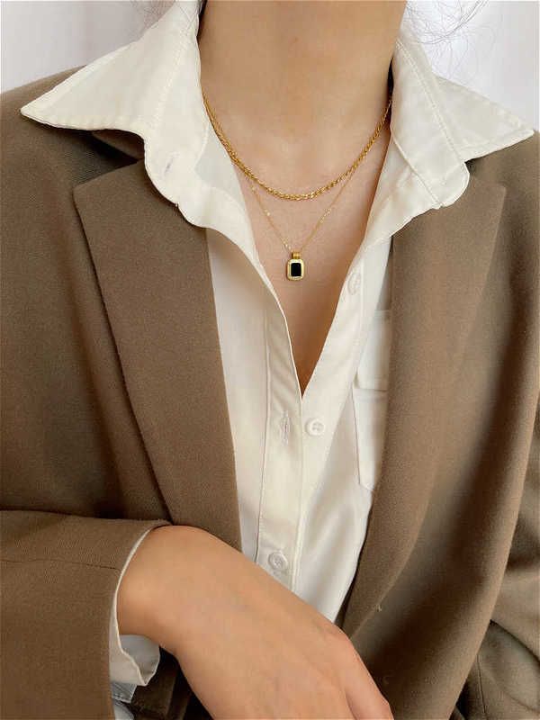 con cadena de oro de oro 18k collar de piedra negra de mujer joyería punk