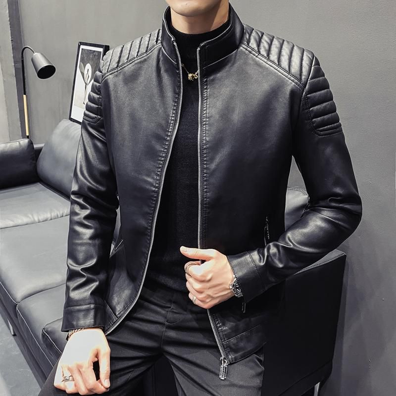 Chaquetas para hombres chaqueta de primavera moda faux faux cuero abrigo con cremallera motocicleta