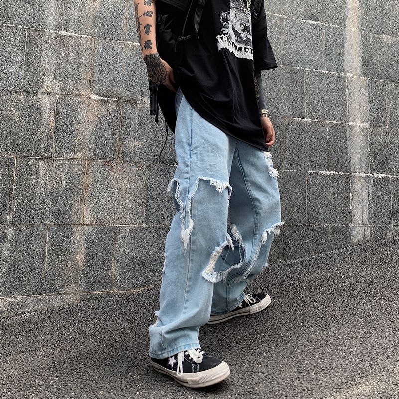 Agujero Denim Pant Harajuku High Streetwear Hop Woman Hombre Plus Baggy Flow Sold Solid