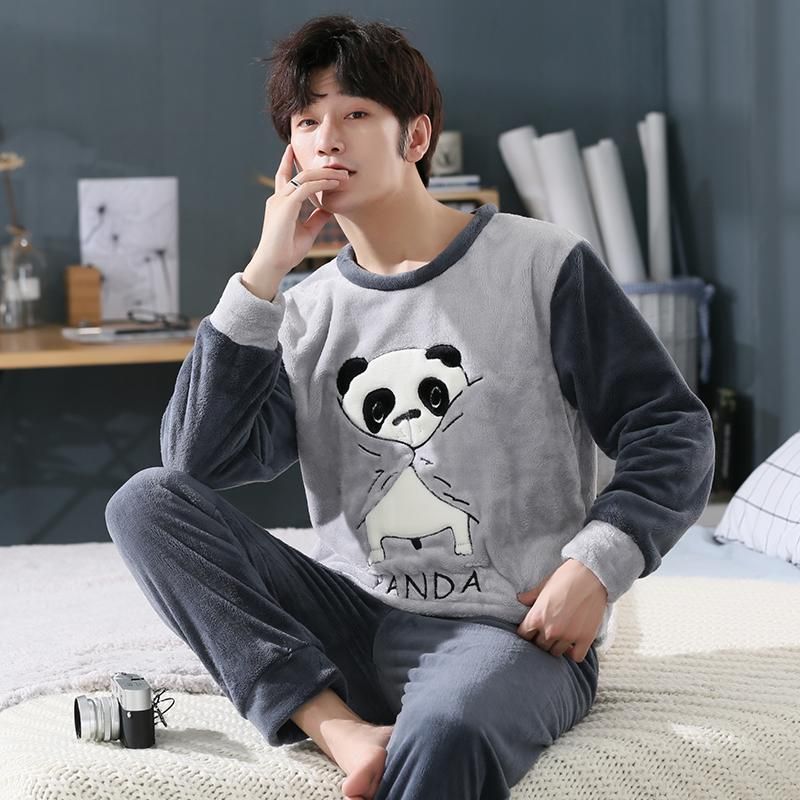 Men's Sleepwear Plus Size Thick Warm Flannel Pajamas Sets For Men 2021 Winter Long Sleeve