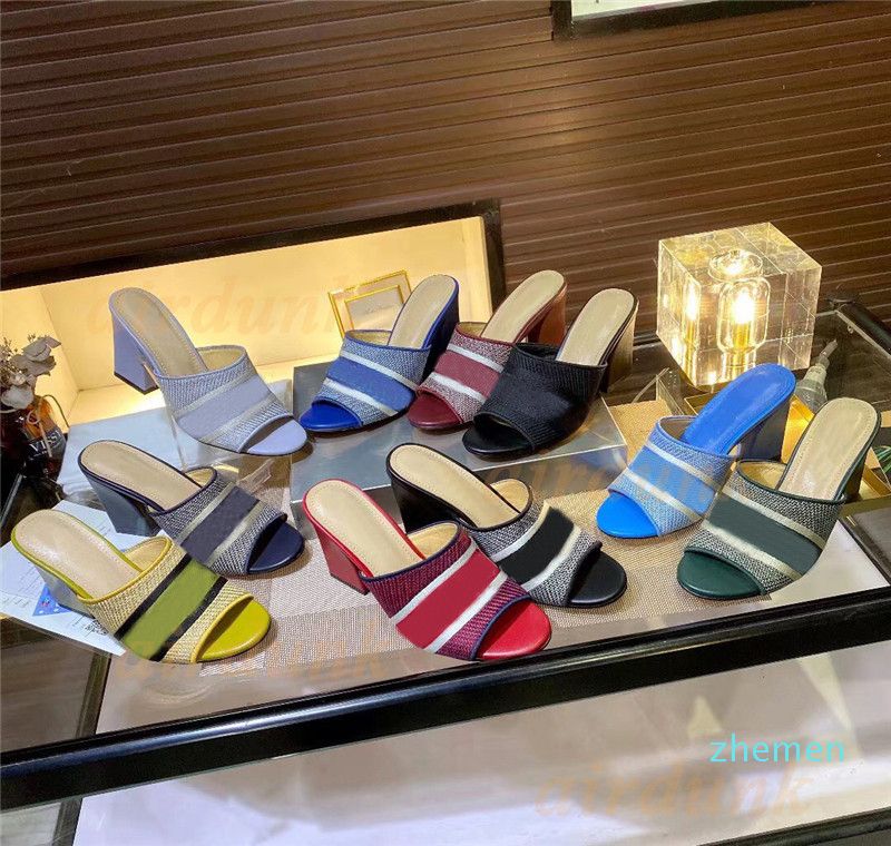 Compre Diseñador 2021 Verano Para Mujer Tacones Altos Zapatillas Sandalias  De Rayas Bordado Tejido Damas Casas Desgastadas Bloque Tacón Sandalia Al  Aire Libre A 57,4 € Del Zhemen | Es.Dhgate.Com