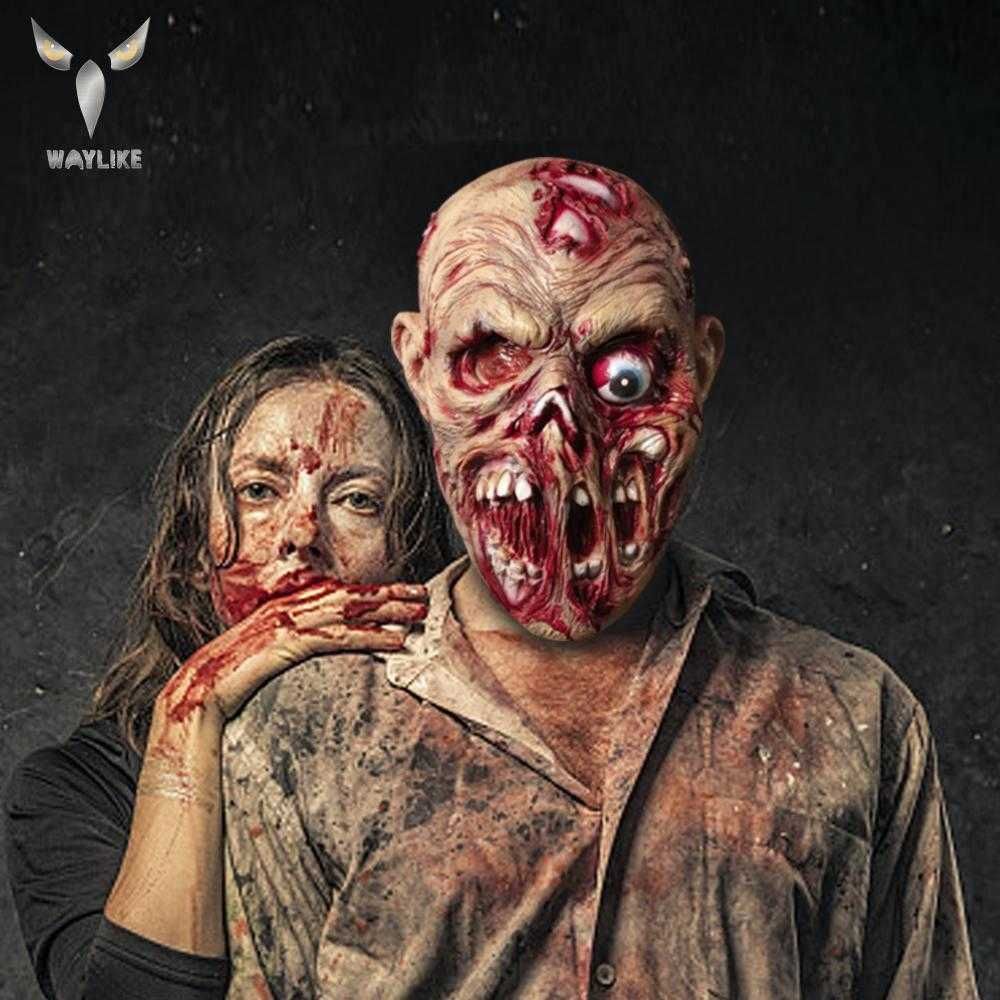 Waylike Halloween Horror Zombie Latex Mask Party Cosplay Bloody Sagueting Dot Face Mascarada Máscara de