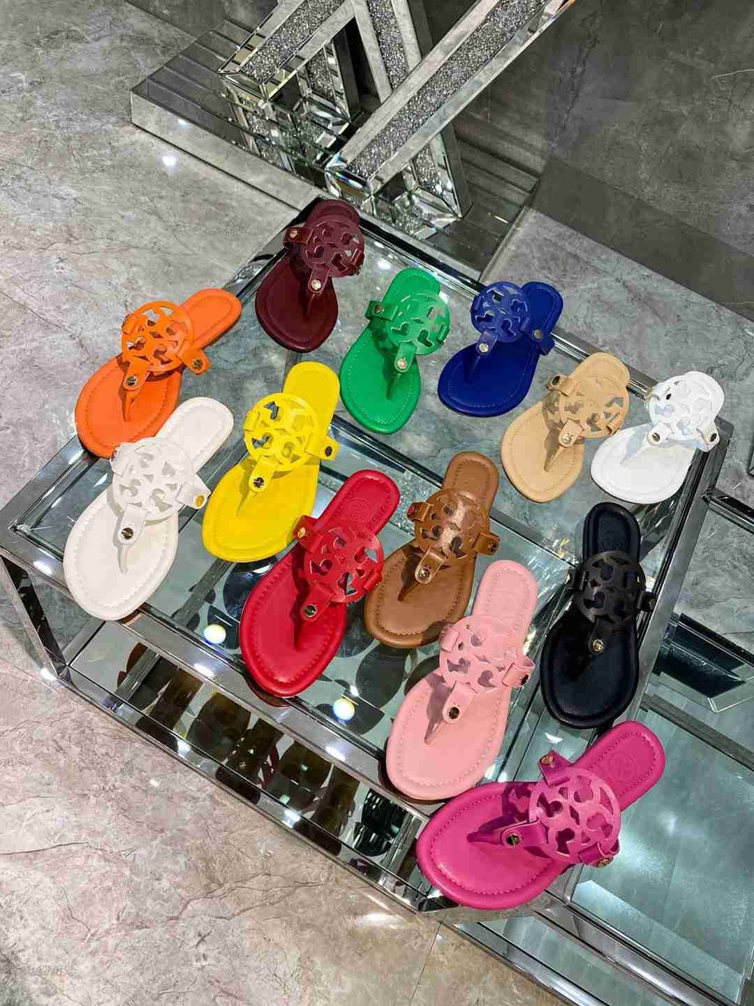 2021 Tory Burch Miller Sandal Dupe 1:1 Boots Summer Women Leather Slippers Laser Cut Double T 