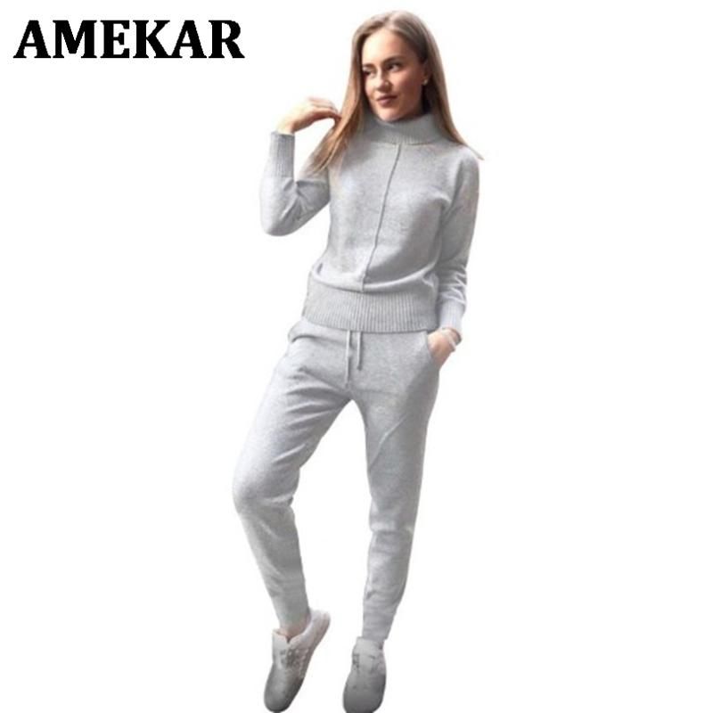 Acquistare Tuta A Maglia Di Lana Da Donna Maglione Ad Alto Colletto +  Pantaloni Stile Sciolto In Due Pezzi Set Costume Da Due Pezzi Economico |  Consegna Veloce E Qualità | It.Dhgate