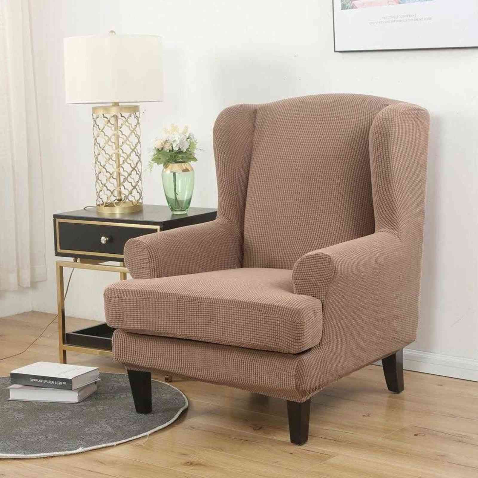 Wood Brown-Wing Chair Cover