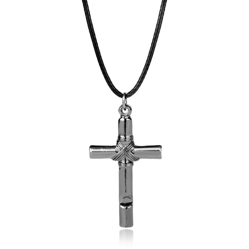 Fashion Women Men's Jewelry Stainless Steel Whistle Cross Pendant Necklace Chain 