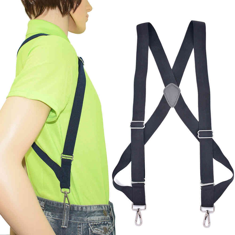 Mens Heavy Duty Trucker Suspenders 35cm Wide X Back With 2 Side Clip