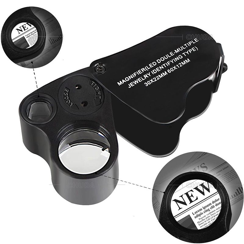 30X 60X Illuminated Jewelers Eye Loupe Magnifier, Foldable Jewelry Magnifier with Bright LED Lighting, Women's, Size: Small, Silver