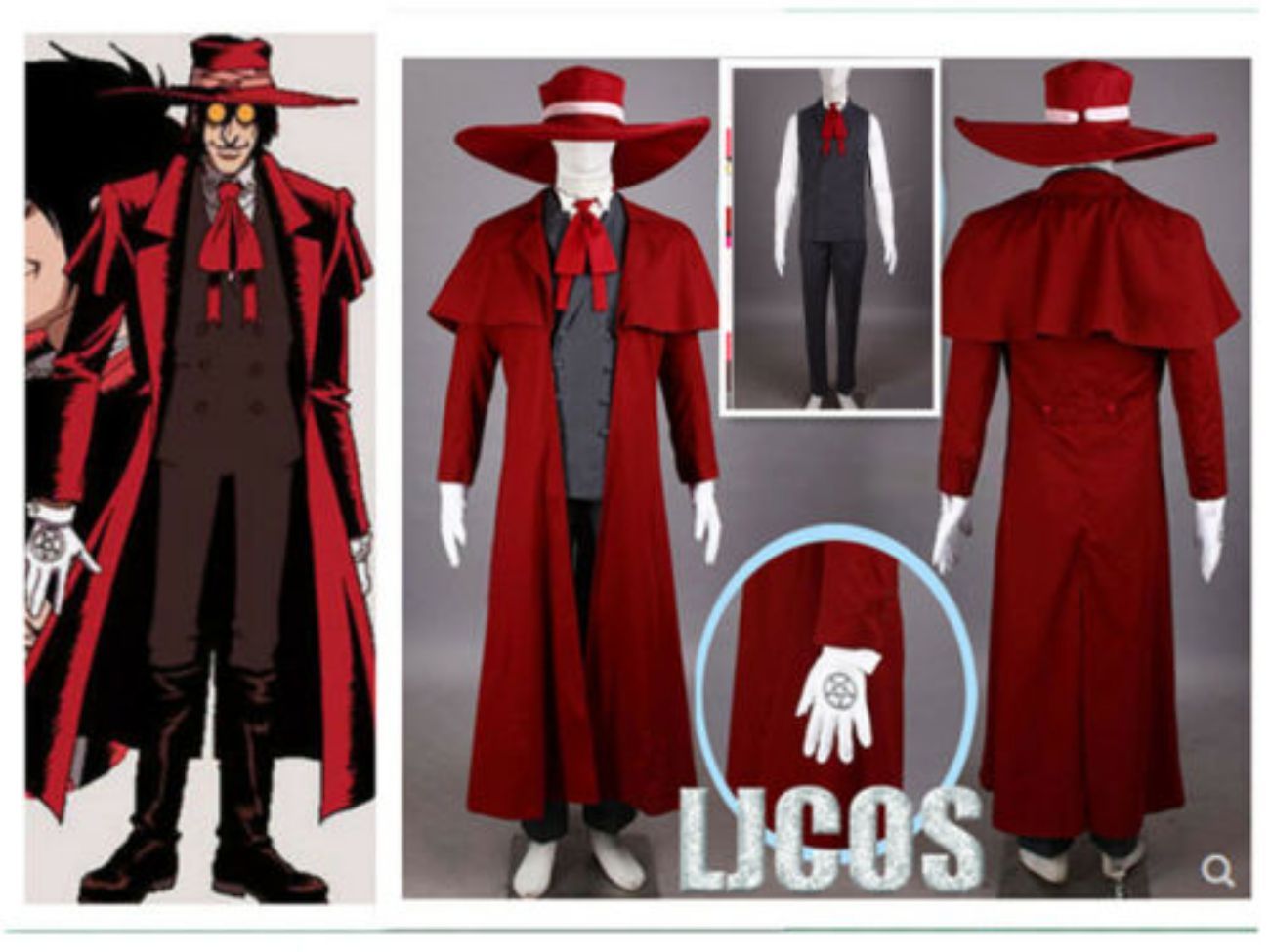 Anime Hellsing Alucard cosplay costume long cloak Jacket Suit for