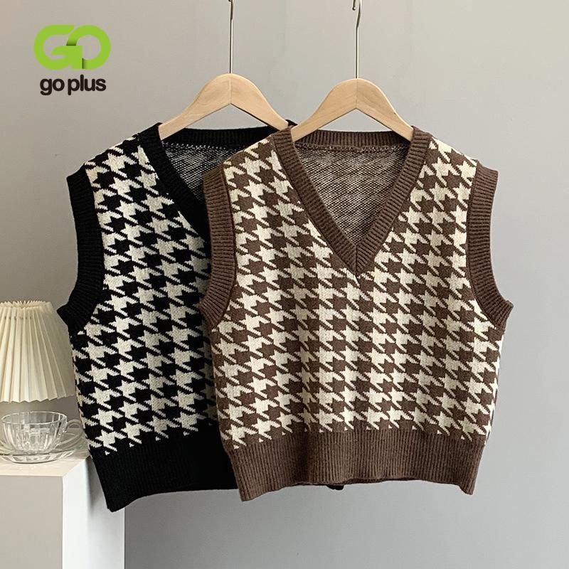 Compre Chalecos De Mujer Goplus Suéteres Tops Vintage Mujeres Houndstooth  Suéter Chaleco Short Black Jumper Pull Femme HIVER VROUW TRUIEN JERSEY MUJER  C109 A 19,88 € Del Dongporou | Es.Dhgate.Com