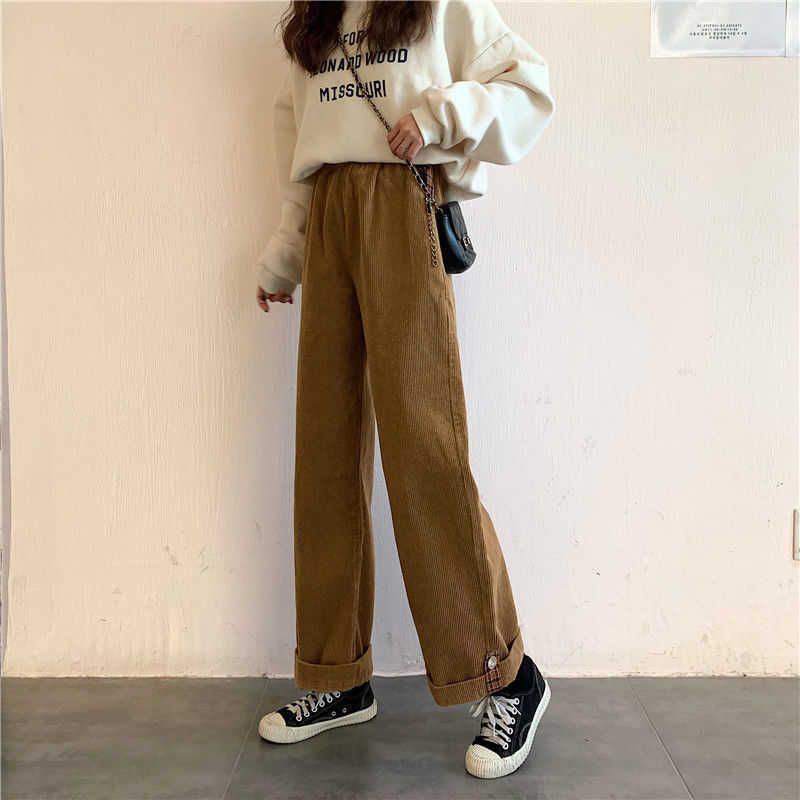 HOUZHOU Brown Corduroy Wide Leg Pants 