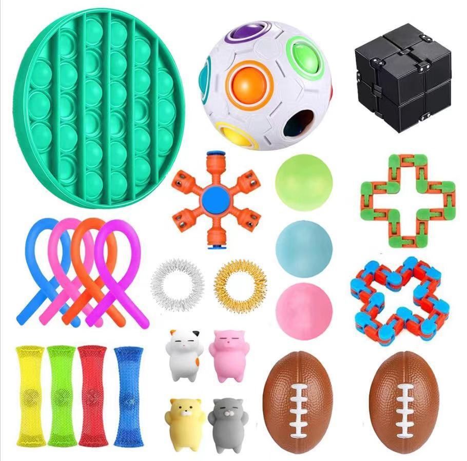 Bambini Anti-stress Football Squishy Toy Silicone Stress Stress Reliever Bubble Sensory Autism Push Pop Fidget 26pcs Set