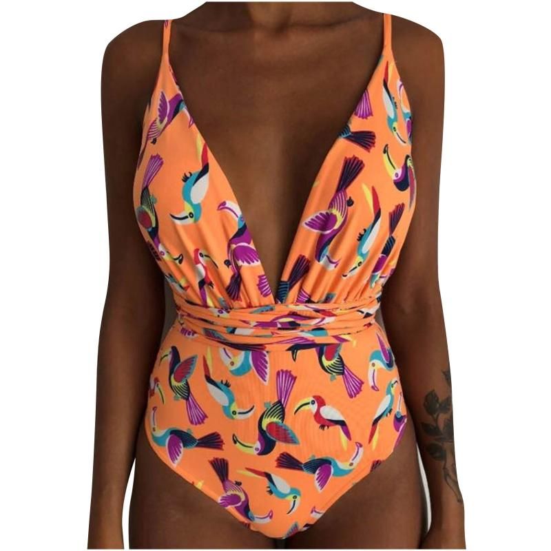 Moda Mujer Trajes De Baño Con Cuello En V Impresión Siamese Moda Mujer Trajes De Baño Con Cuello En V Impresión Siamese