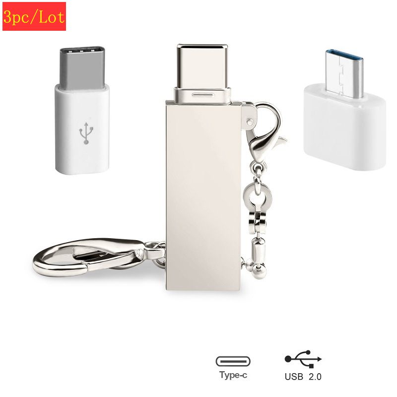 hormigón Hermana Destello 3 unids / lote Teléfono celular OTG Adaptadores de OTG Tipo C 3.0 Teléfonos  OTGS de aluminio
