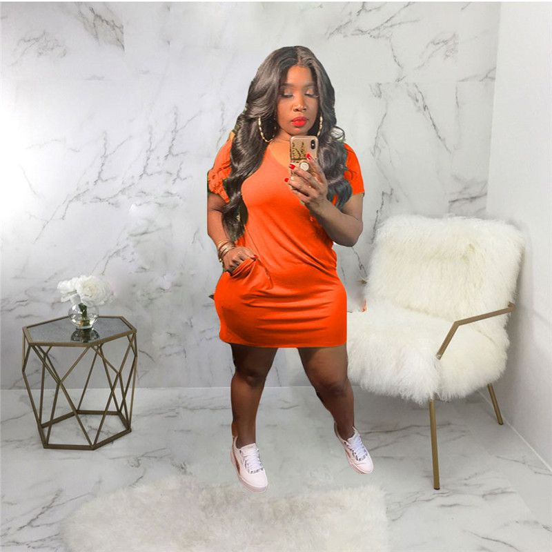 Plus Size S 3xl Women Dresses Short Sleeve One Piece Dress Loose Pockets Skirts Casual Summer Clothing Solid Color Black Miniskirt Sports Wear Dhl 4813 From Sell Clothing 14 48 Dhgate Com