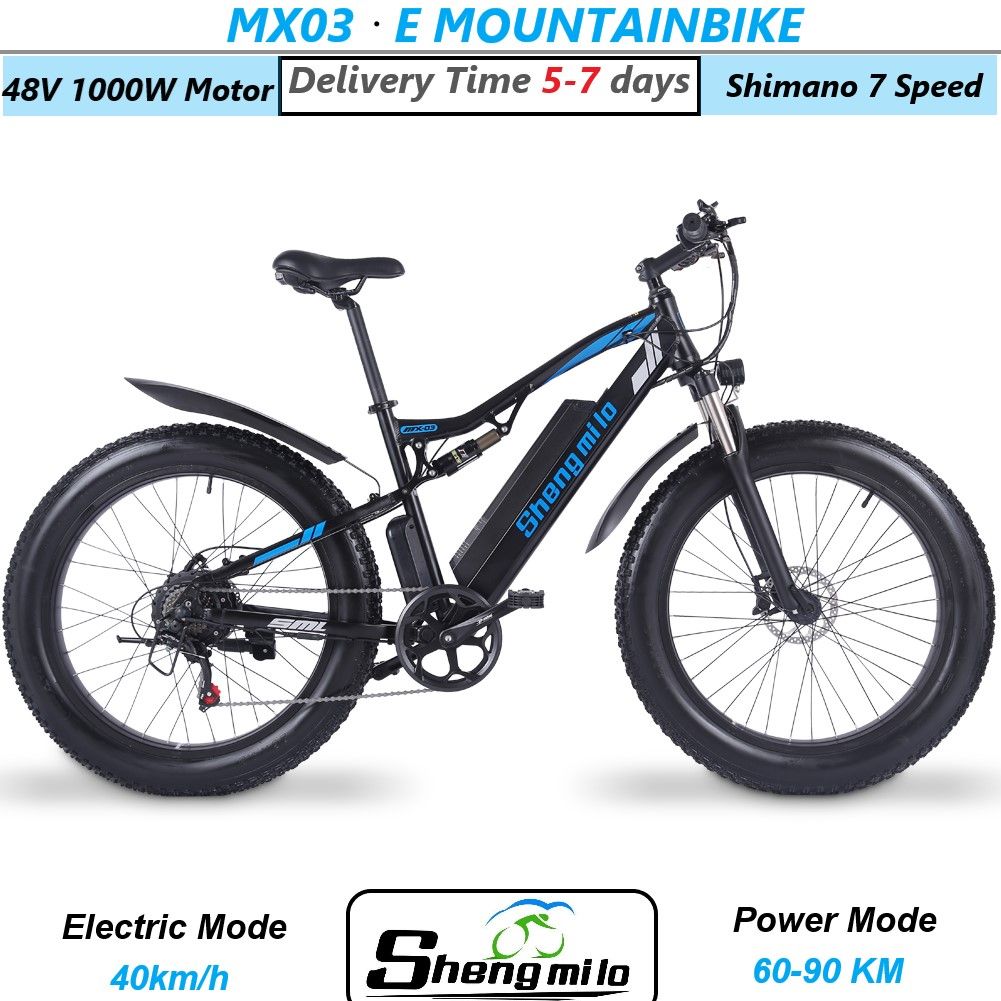 EU Shengmilo MX03 Electric 48V 1000W Mountain Bike 17Ah Adult Fat Tyre Bicycle 40km/h E-bike Shimano 7 Speed