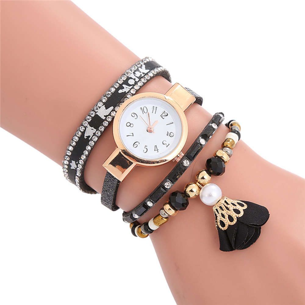 Winkel Voor Online, 2021 Dames Casual Mode Multilayer Polshorloge Ladi Weave Wrap Lederen Armband Bloem Zwart Horloge WW198 Tegen Prijzen 10,51 € Stuk |DHgate